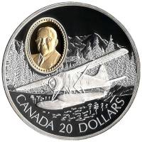 (1991) Монета Канада 1991 год 20 долларов "Самолет DHC-2 Beaver"  Серебро Ag 925, Позолота Серебро A